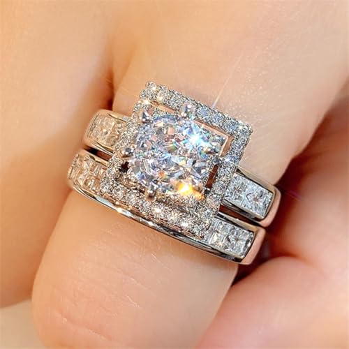 2Pcs/Set Exquisite Wedding Rings for Women Luxury Round Zirconia Jewelry for Engagement2