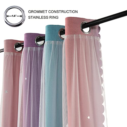 Fanli Ombre Rainbow Blackout Curtains For Kid Girls Bedroom Living Room Darking Stripe Double Layer Star Cut Out Wall Home Decor Gradient Grommet Window Curtains (Pink Purple, 52W X 63L)… #TOP1