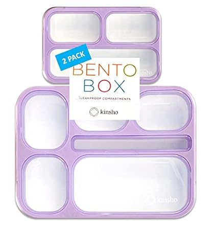 Bento Lunch-Box Set for Kids includes Snack Container | 6 and 3 Compartment Boxes Leakproof School Bentos or Meal Portion Control Containers BPA Free, Boys Girls Adults, Purple Large + MINI 2 pack