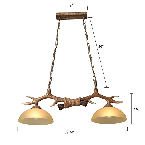 Gdae10 Hanging Lights, 2 Heads Resin Deer Horn Pendant Light Fixture Vintage Retro Antler Ceiling Lamp (E27 Bulbs, Without) With Chain, Rustic Antique Unique Home Bedroom Restaurant Cafe Bar #TOP1