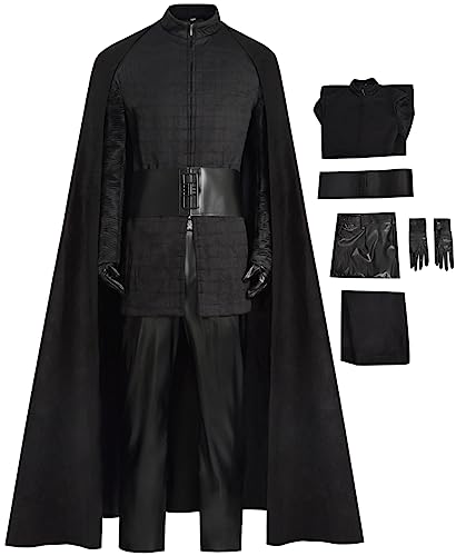 Howenlthy Adult Kylo Ren Tunic Costume Suit Rise of Skywalker Halloween Cosplay Outfit Jedi Killer Uniform Cloak Full Set (Black, Large)