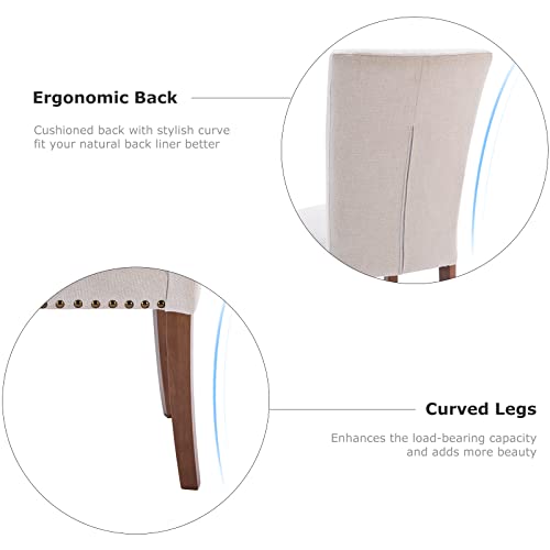 Colamy Upholstered Parsons Dining Chairs Set Of 4, Fabric Dining Room Kitchen Side Chair With Nailhead Trim And Wood Legs - Beige #TOP6