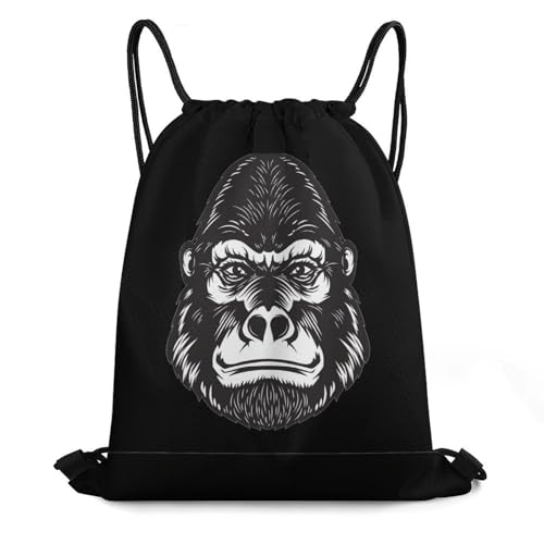 Gorilla Head Drawstring Backpack Durable Sport Gym Bags Daypack for Men Women 35 * 42cm