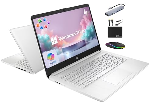 HP 14' Laptop 2025 Business Student Slim Computer, Lifetime MS Office, Copilot AI, Quad-Core Intel CPU, 16GB RAM, 628GB Storage (128GB UFS+500GB Ext), MarxsolAccessory, Wi-Fi 6, Win 11 Pro, Silver