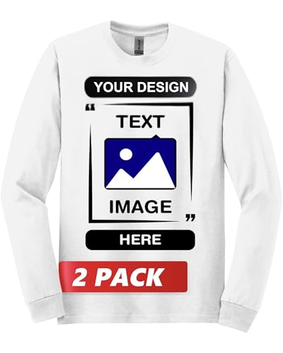 Image of Gildan Custom Long Sleeve T-Shirts - Personalized Heavy Cotton Crewneck Tee Unisex Men Women - Customize Image, Text & Photo