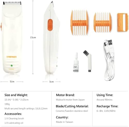 URBANER Cordless Pet Hair Trimmer for Dogs and Cats, Professional Dog Hair Clipper, Electric Shaver for Large & Small Pets, Ceramic Blade, Low-Vibrant, White, MB-033
