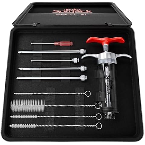 SpitJack SPITJACK SHOT Meat Injector Syringe for Smoking. Turkey Marinade and Brisket Flavor Injection Kit. BBQ Accessories and Cooking Gift for Men. Stainless Steel 4 Needles, Case, 70ml Capacity. Cover
