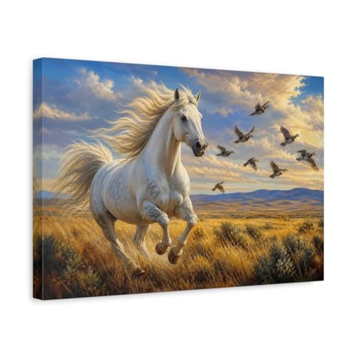 Tableau sur toile cheval et oiseaux grand format pour masquer mur vide