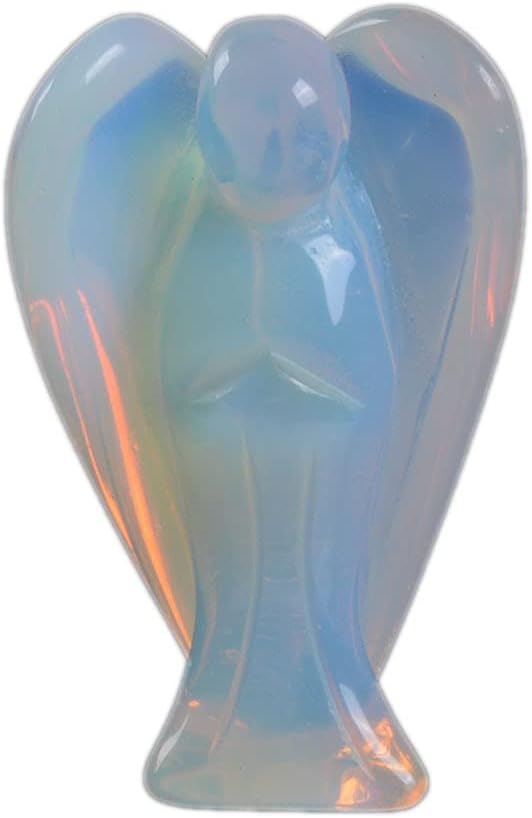 Justinstones Carved Moonstone Opalite Gemstone Peace Angel Pocket Guardian Angel Healing Statue 2 inch