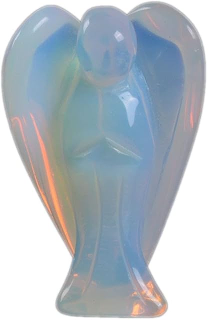 (Opalite) - Carved Moonstone Opalite Gemstone Peace Angel Pocket Guardian Angel Healing Statue 5.1cm