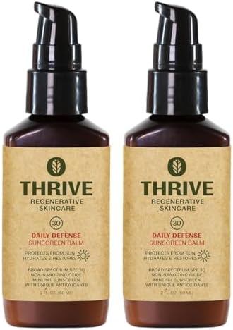 Thrive Natural Care Moisturizing Mineral Face Sunscreen SPF 30, 2 Ounces, Lightweight Moisturizer Broad-Spectrum Natural Face Sunblock with Clear Zinc Oxide & Antioxidants, Vegan Non Greasy, Pack of 2
