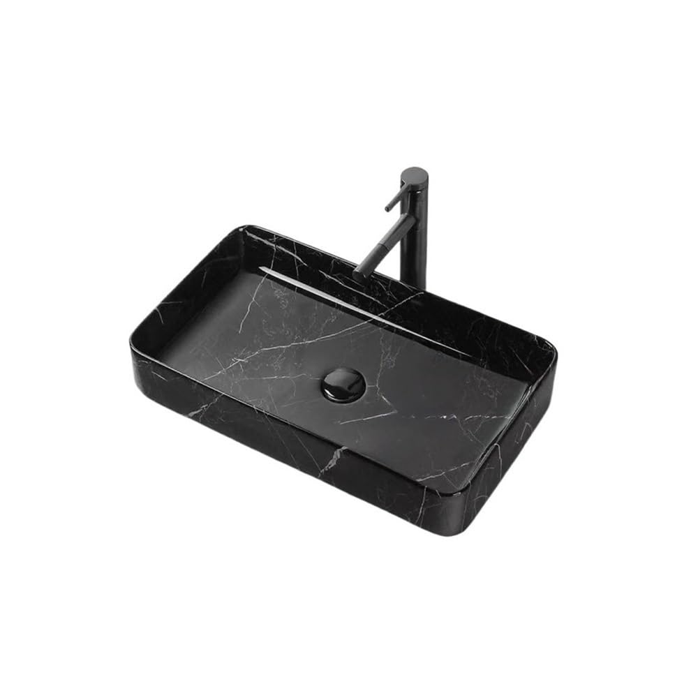 TIANQIHAO Bathroom Vessel Sink Black Marble Pattern Above Counter Basin Household Square Ceramic Wash Basin Bathroom Sink Vanity Vessel Sink
