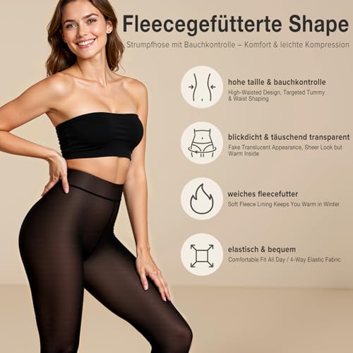 KISSCAT Thermo Strumpfhose Damen, Strumpfhosen Damen Winter, Warme Strumpfhose Damen Gefütterte Strumpfhose (DE/NL/SE/PL, Alphanumerisch, M, L, Regular, Regular, Transluzentes Schwarz)