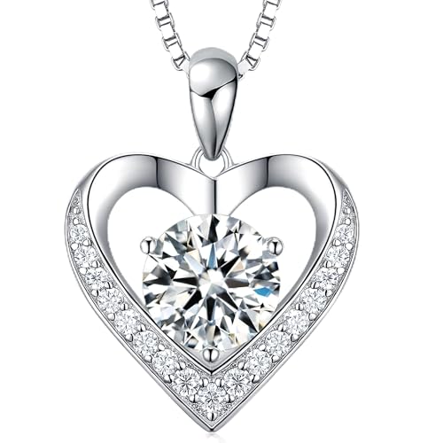 Image of Moissanite Necklace for Women, Heart Pendant Engraved 'I Love You' Gifts for Wife, Valentine's Day Gift Anniversary Eternity Birthday Present Sterling Silver Jewelry for Her