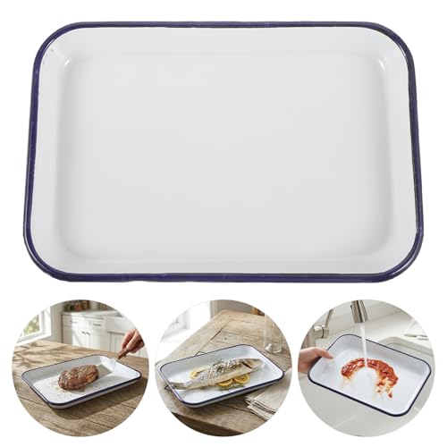 Bandeja rectangular de esmalte blanco Zerodeko para hornear juego de 2 piezas resistente 8
