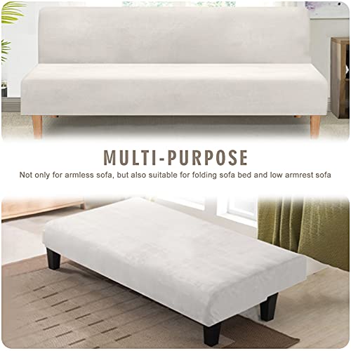 Ele Eleoption 3 Seat Armless Sofa Bed Cover Stretch Slipcover Velvet Thicker Full Folding Cushion Couch Covers Furniture Protector Plush Sofa Cover White Color (Ship From The Us) #TOP4