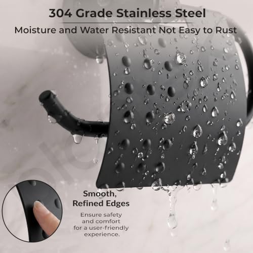 Image of Plantex 304 Grade Stainless Steel Tissue /Toilet Paper Roll Holder Stand for washroom Bathroom Accessories - Pack of 1 Niko (Black)