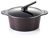 Happycall Hard Anodized Ceramic Nonstick Pot, 6-Quart, Brown, Oven Safe, Dishwasher Safe, Stockpot, With Glass Lid, Rivet-Free, Cookware