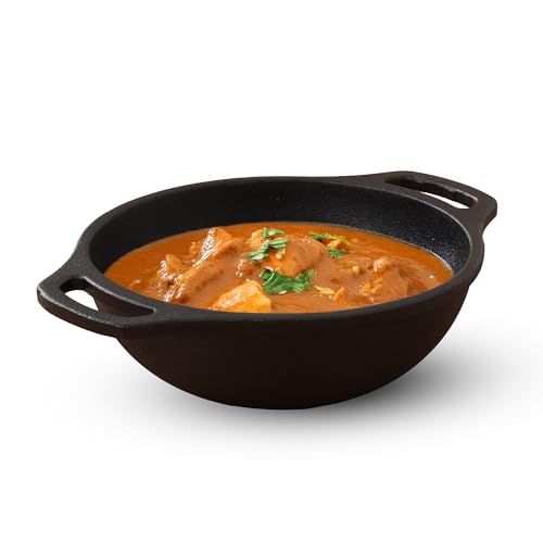 Image of The Indus Valley Premium Cast Iron Kadai with Flat Handles | Naturally Nonstick Kadhai, 100% Pure & Toxin-Free, Pre-Seasoned, No Chemical Coating (20.9cm - 8.2inch - 1.5ltr)