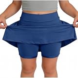 Mädchen Rock mit Hose Drunter Hosenrock A-Linien Sommerrock Freizeit Sport Mädchenrock Mode Minirock Einfarbig Tennisrock mit Taschen Summer Skort Yoga Workout Sportröcke für (02-Blue, 11-12 Years)