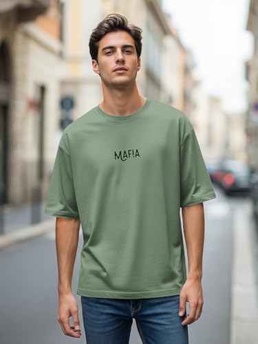 Image of BULLMER Trendy Front and Back Printed Oversized Round Neck T-Shirt for Men - Pack of 2
