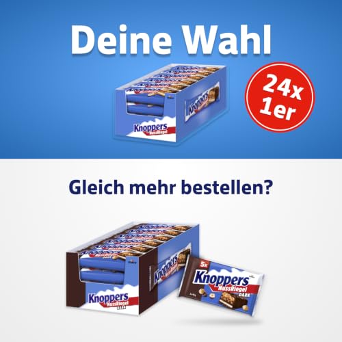Knoppers NussRiegel – 24 x 40 g – Schokoriegel mit Milch- und Nougatcreme, Haselnüssen, Karamell und Vollmilchschokolade