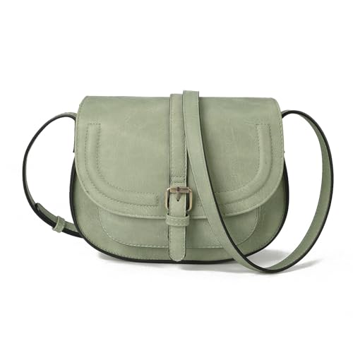 AFKOMST - Bolso bandolera para mujer, cartera pequeña y bolso de hombro, bolsos de sillín vintage, cuero vegano, verde claro, 23.5*9.5*18cm/9.3*3.7*7.1inch
