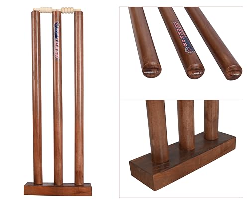 Naqqash Sports Wooden Cricket Wicket Stumps Multi-Surface Placement with Wood Base. 3 Wickets and 2 Bails (Solid Wood) - Thumbnail 5