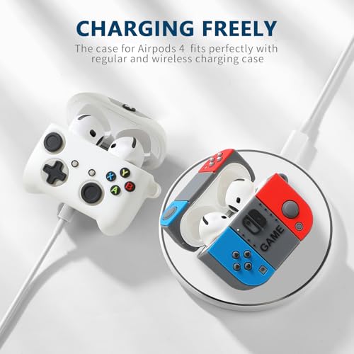 Image of [2Pack] Gedicht for Apple Airpods 4th Generation Case Cover(2024), Cute Cartoon Game Consoles Controller Soft Silicone Protective Cases for Airpods 4 Case with Keychain for Women Men，Blue+White