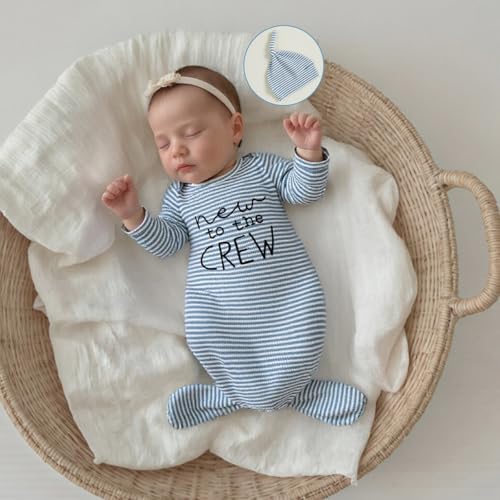 Image of Baby Girl Boy Sleeping Waffle Bag Letter Embroidery Long Sleeve Sleep Striped Sack with Hat 2 Piece Set for Fall