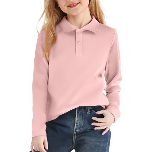 Girls Polo Shirts Long Sleeve School Uniform Classic Collared Top