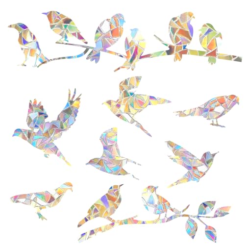 HJZHII 40PCS Hummingbird Window Decals, Anti Collision Windows Stickers Non Adhesive Window Clings No Residue Stickers to Deter Birds Save Bird Prismatic Vinyl Sticker Rainbow for Windows Glass Door