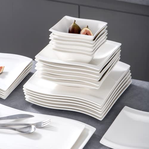 Image of MALACASA 30 Piece Ivory White Dinnerware Sets Bundle with 26 Piece Plates and Bowls Sets, Series FLORA