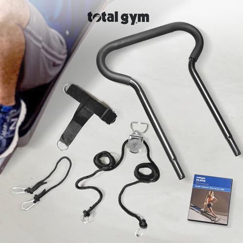 Total Gym PILS Men & Women Full Body Pilates Workout Kit, w/ Instructional DVD, Toe Bar, Leg Pull Accessory, Leg Extension Rope, & Ankle Cuffs, Black