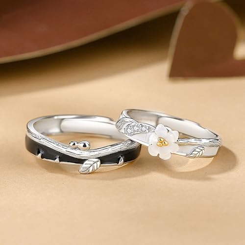 Bague fiançailles couple argent 925 ciselé flore - 3