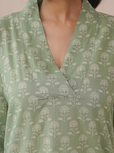 Image of GOODHAND Women Cotton Block Printed Kurta, Straight Fit Ethnic Kurti for Daily,Office & Casual Use