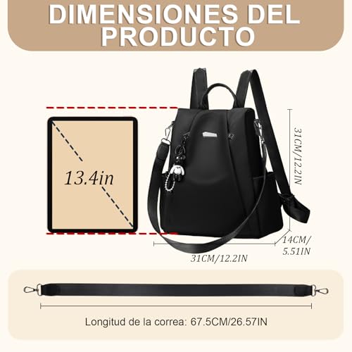 Eshow Mochila Antirrobo para Mujeres y Chicas, se Puede como Bolso de Hombro o Bolsa Bandolera, Adecuado para Viaje Escuela Compras y Trabajo Negro - imagen 5