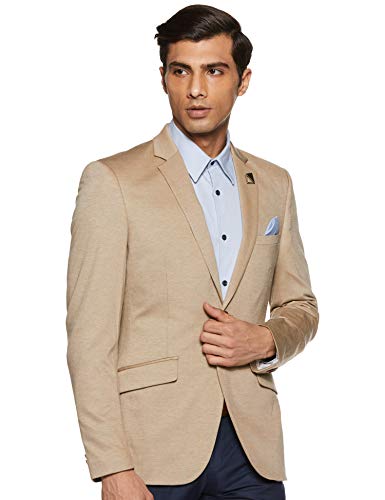 Park Avenue Solid Nylon Blend Medium Khaki Regular Fit Notch Full Sleeve Blazer