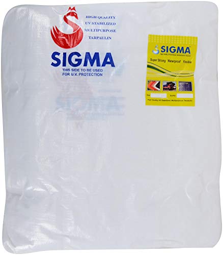 Image of SIGMA (LABLE) 10FT X 8FT 230 GSM Waterproof Tarpaulin Heavy Duty HDPE Sheet Super Strong Tirpal, Tarpal, Tadpatri UV Treated Rain, Roof, Shed Protection Multipurpose Cover, White (Eyelets Every 3ft)