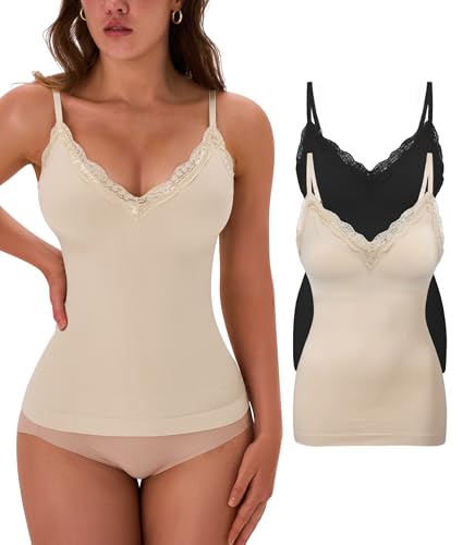 Image of EUYZOU Womens Tummy Control Shapewear Tank Tops Seamless V-Neck Compression Tank Tops Body Shaper Camisole