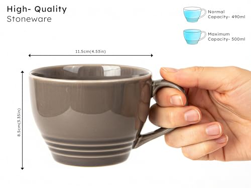 Image of Bodhi House Large Ceramic Coffee Mug | Microwave & Dishwasher Safe | Bone-Ash Free Cappuccino Mug | Multi-Purpose Food Grade Latte Coffee Mug Ideal for Daily Use & Gifting (500ml | Smoke Grey)
