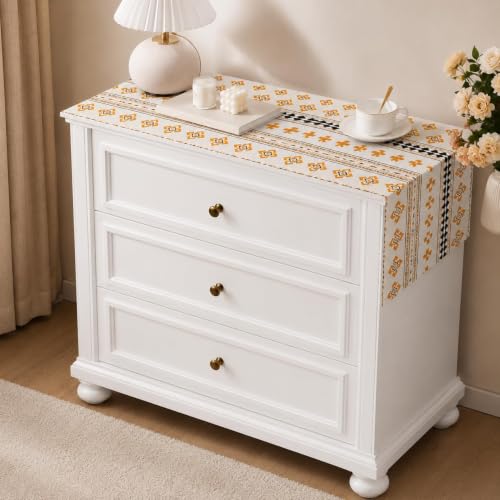 Image of Nightstand Table Tassel Cover, Rustic Rectangle Coffee Table Cloth Suitable for Bedside Table TV Microwave Washing Machine Refrigerator Top Dust Cover White (Pack of 2, 35x90 CM)