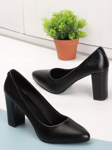 Image of Carlton London Women Stylish Slipon Pump Shoes with Block Heels, Pointed Toe for Party and Formal Occasions