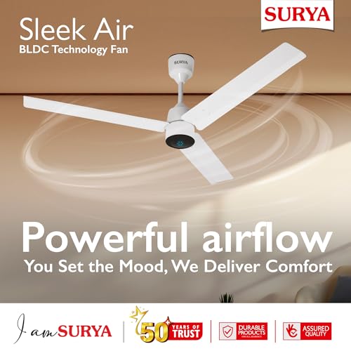 Image of Surya Roshni 1200mm Smart BLDC Ceiling Fan with Remote Control, 5-Star Energy Efficient Motor, LED Indicator, High Air Delivery & Low Noise Operation for Home and Office