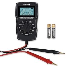 Dlyfull Universal Battery Tester with LCD Display, Small Digital Battery Voltage Resistance Checker for Ni-MH, Ni-CD, Li-ion, Alk & LiFe04 BatteriesAA AAA C D 9V 12V 18650 CR123A 2CR5 CR2032 Cells