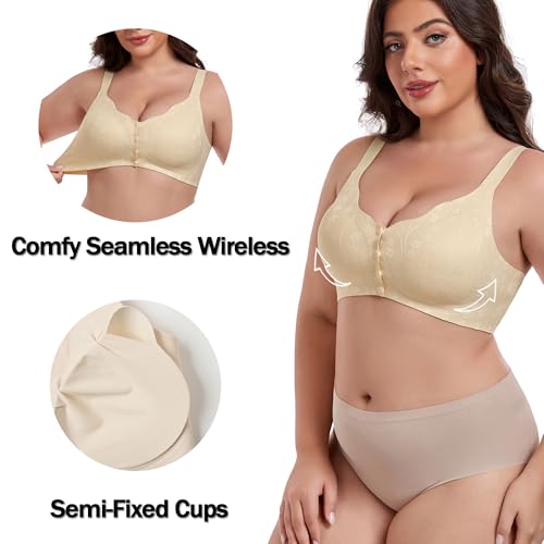 IWOLLENCE Womens Front Snap Closure Daisy Bras Soft Seamless Wireless Lace Bralettes Comfort Full Coverage Bra3