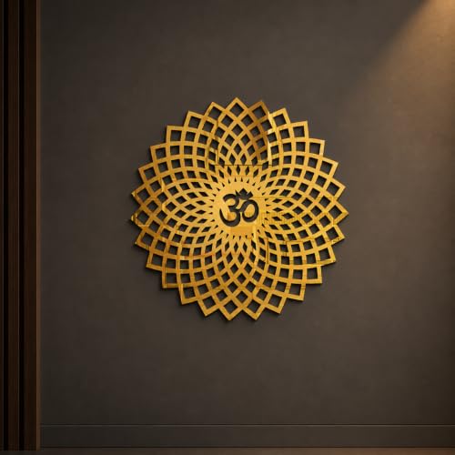 Image of Mandala Om 3D Acrylic Mirror Wall Sticker | Golden Decorative Om Wall Art for Living Room, Bedroom, Hall, Kids Room & Office | Self-Adhesive Spiritual Home Decor Mirror Sticker