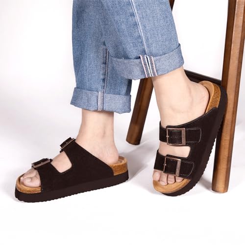 Image of Platform Sandals Women Suede Sandals Arch Support Summer Slides with Adjustable Buckle Open Toe