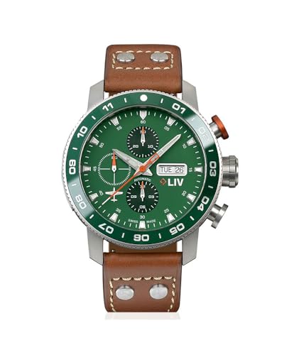 LIV P-51 Titanium 46MM Swiss Automatic Day-Date Chrono Men's Watch - Unidirectional Ceramic Bezel- High-Grade Titanium Case - Sapphire Crystal -  LIV.1591.46.80.PBC23950
