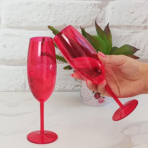 Taça Para Espumante Champagne 280ml Plástico Vermelho Translúcido Ou